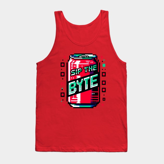 Cyberpunk Pixel Soda Can - Sip the Byte 2D Game Style Tank Top by Pixel Punkster